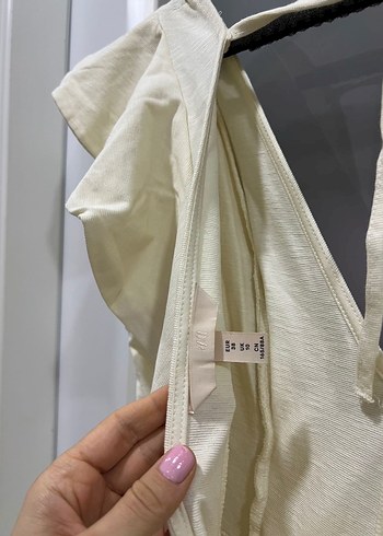 H&M %85 pamuklu krem elbise - Görsel 5