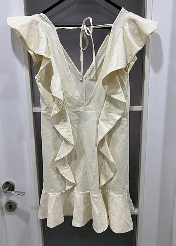 H&M %85 pamuklu krem elbise - Görsel 2