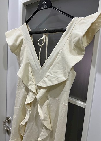 H&M %85 pamuklu krem elbise - Görsel 6