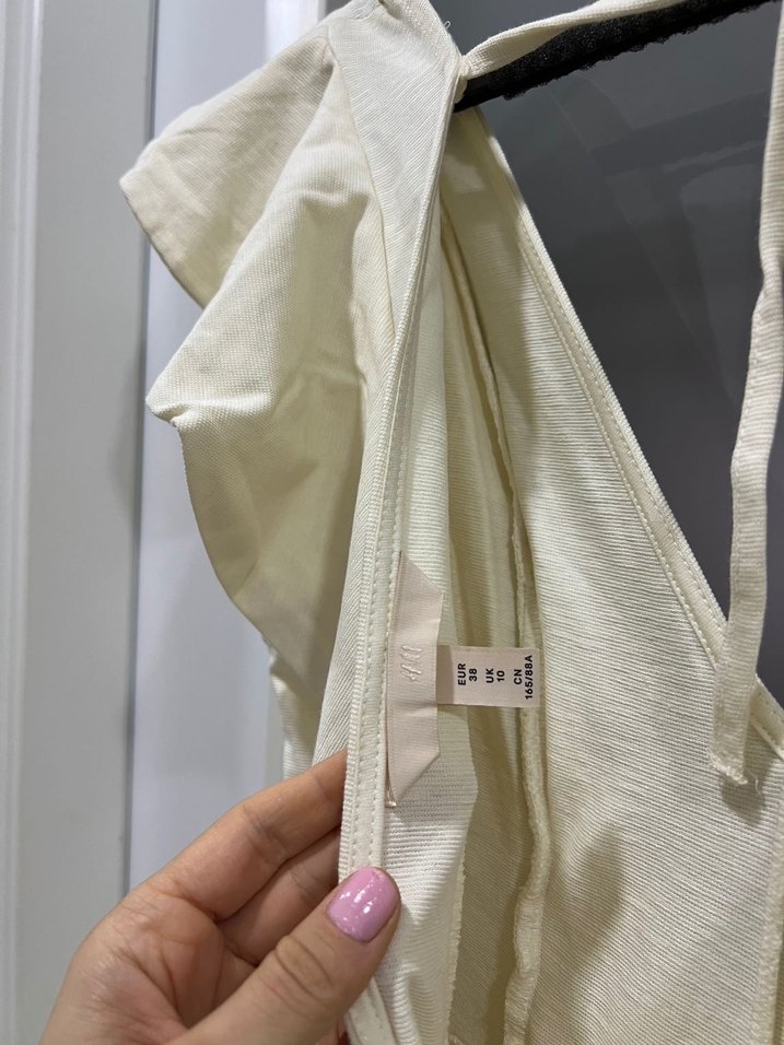 H&M %85 pamuklu krem elbise - Görsel 5