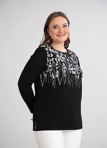 xl Beden Beyaz motif baskılı bluz