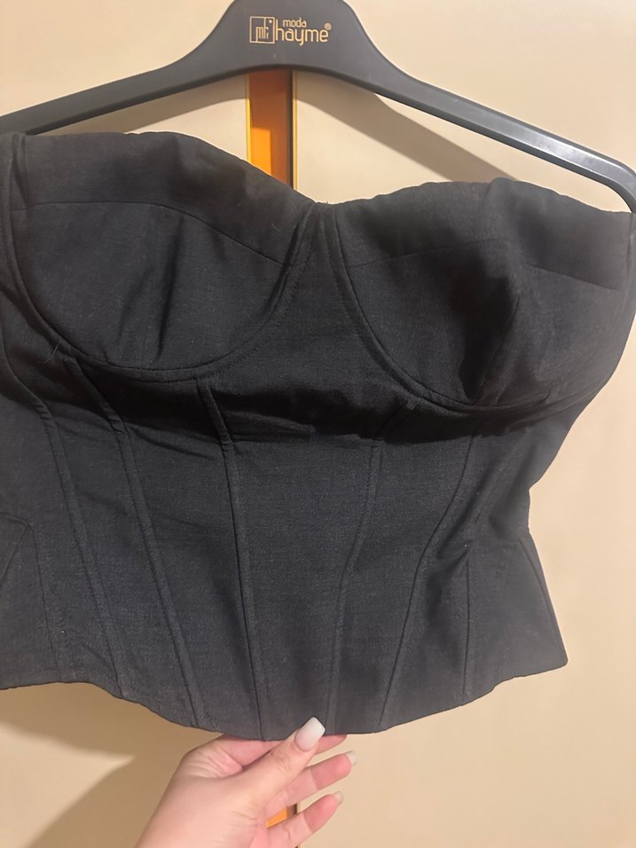 Gri Straplez Gotik Büstiyer - Görsel 2