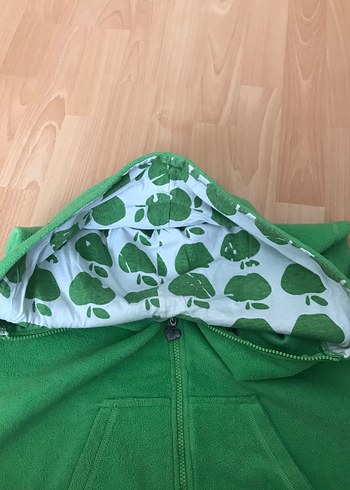 kız Çocuk Kapüşonlu Yeşil Fermuarlı Yelek - Görsel 4