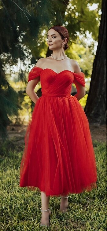 Berissima Bride Kırmızı midi boy elbise - Görsel 2