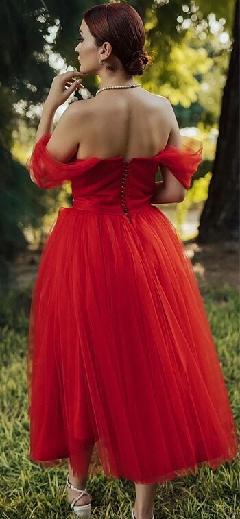 Berissima Bride Kırmızı midi boy elbise - Görsel 3