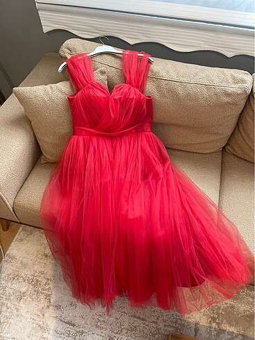 Berissima Bride Kırmızı midi boy elbise - Görsel 8