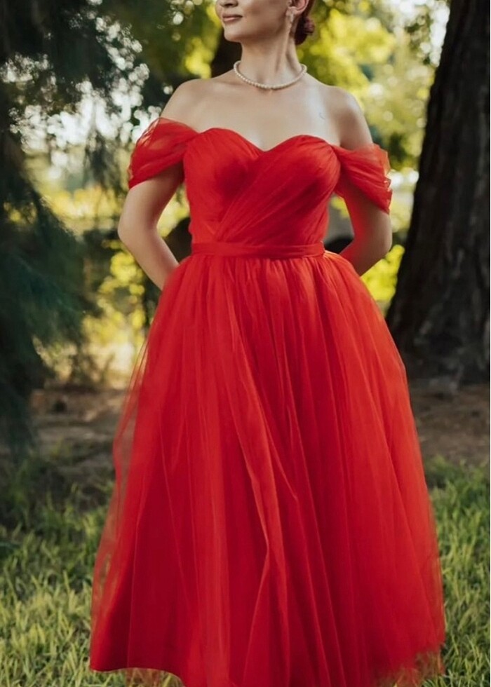 Berissima Bride Kırmızı midi boy elbise - Görsel 2