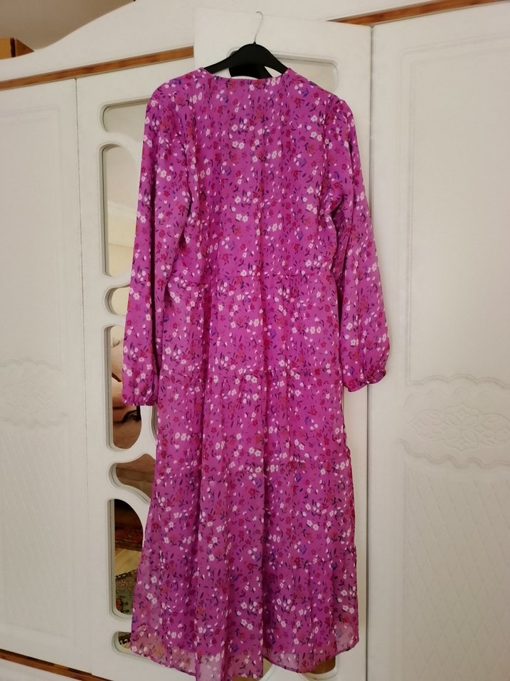 Uzun Mor Bohem Bağlamalı Elbise - Görsel 3