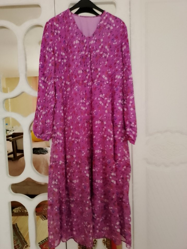 Uzun Mor Bohem Bağlamalı Elbise - Görsel 2