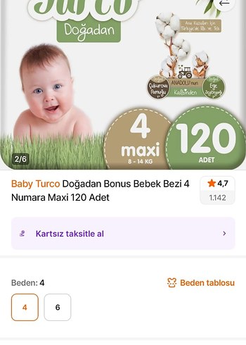 Baby Turco Doğal Bebek Bezi 4 Numara 120 Adet - Görsel 2