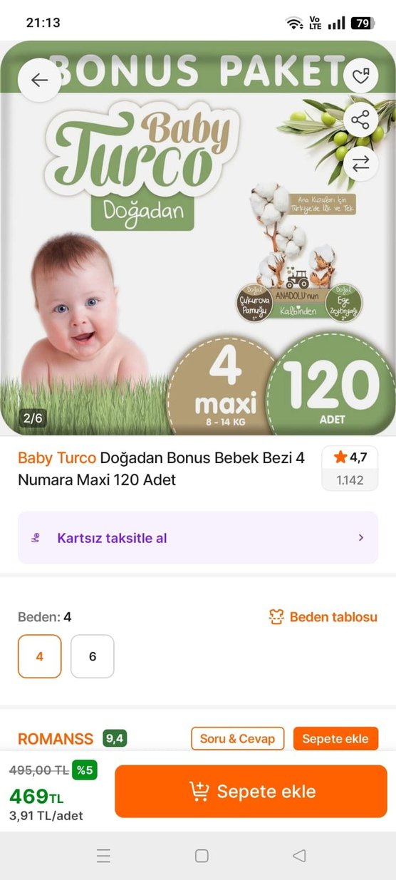 Baby Turco Doğal Bebek Bezi 4 Numara 120 Adet - Görsel 2