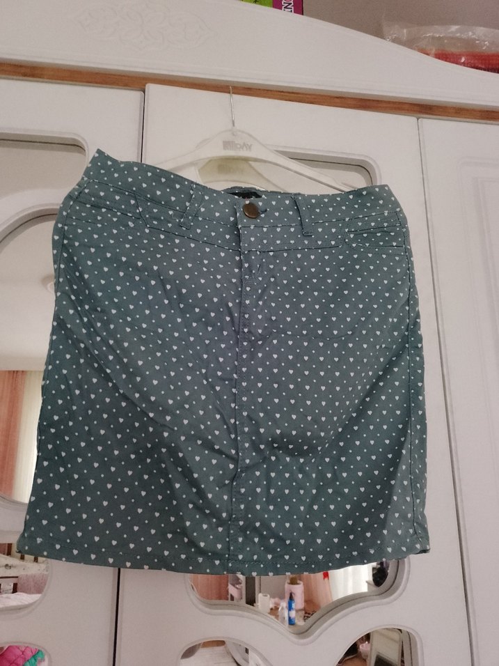 Düğmeli Gri Kadın Mini Etek - Görsel 2