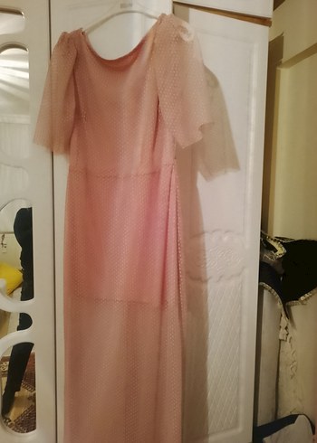 Bej V Yakalı Uzun Kadın Elbise - Görsel 2