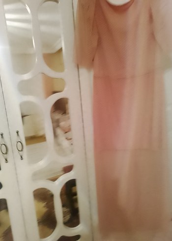 Bej V Yakalı Uzun Kadın Elbise - Görsel 6