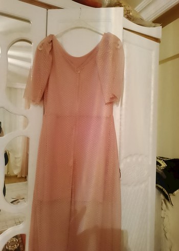 Bej V Yakalı Uzun Kadın Elbise - Görsel 5