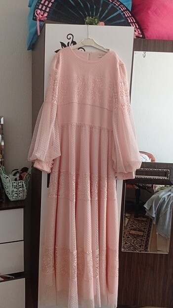 Tesettür elbise toz pembe