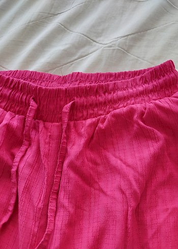 Pembe Keten Piliseli Kadın Pantolon