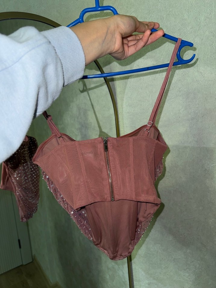 Parlak Kahverengi Payetli Straplez Büstiyer - Görsel 3