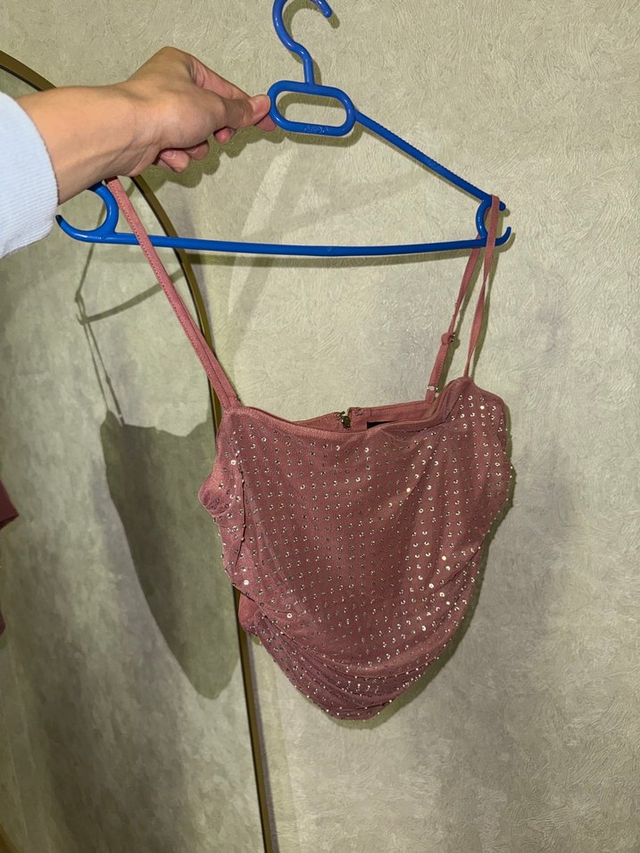 Parlak Kahverengi Payetli Straplez Büstiyer - Görsel 2