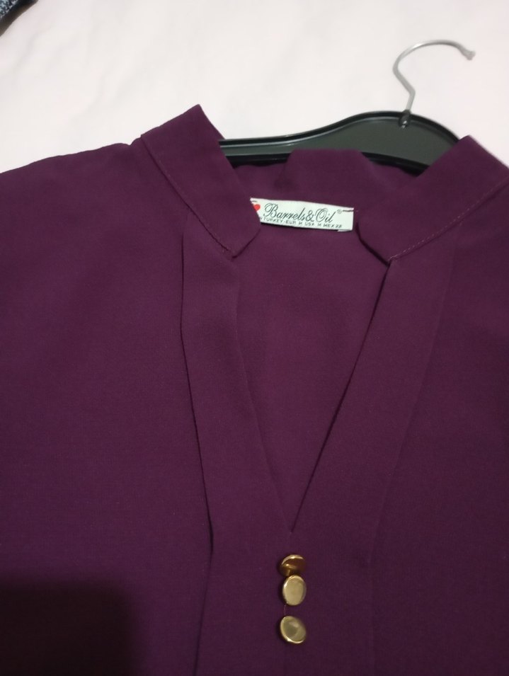 Bordo V Yaka Kadın Gömlek - Görsel 2