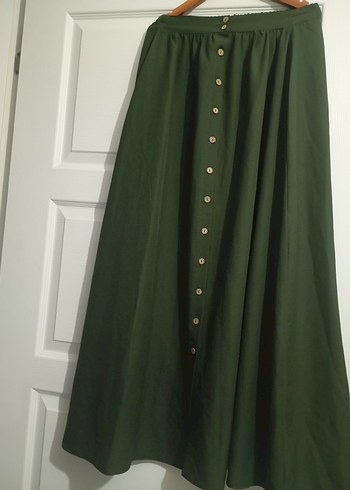 Düğmeli Haki Kadın Uzun Etek - Görsel 2