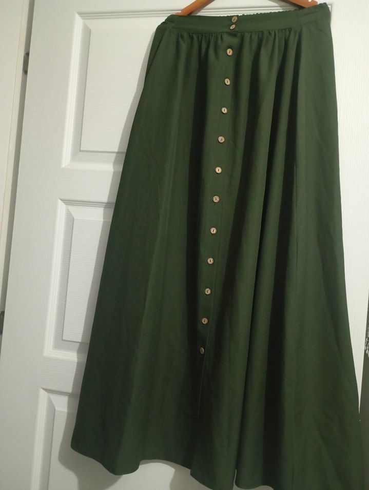 Düğmeli Haki Kadın Uzun Etek - Görsel 2