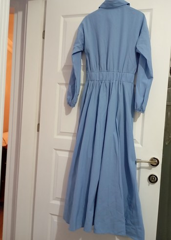 Mavi Uzun Keten Elbise - Görsel 2