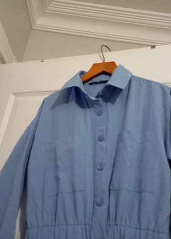 Mavi Uzun Keten Elbise - Görsel 4