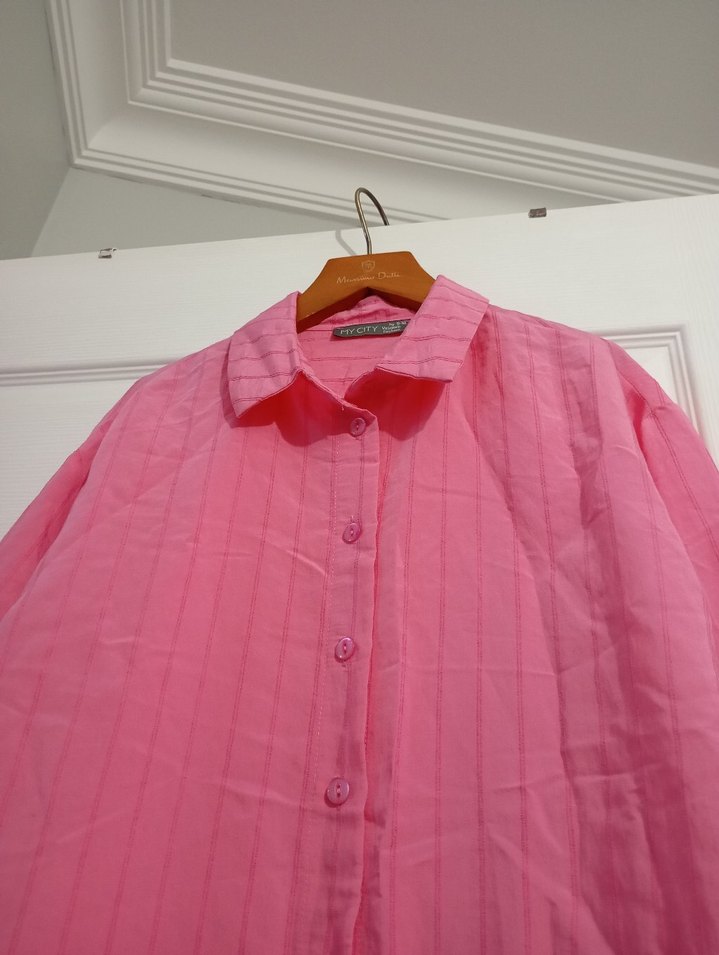 Pembe Uzun Kollu Salaş Kadın Elbiseturnik - Görsel 3