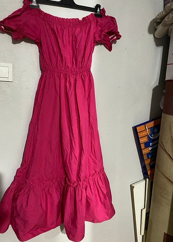 Pembe Uzun Bohem madonna yaka Elbise - Görsel 2