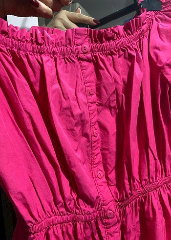 Pembe Uzun Bohem madonna yaka Elbise - Görsel 3