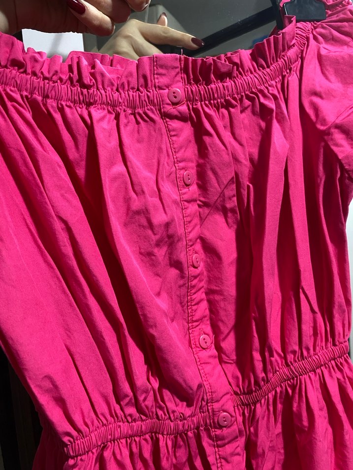 Pembe Uzun Bohem madonna yaka Elbise - Görsel 3