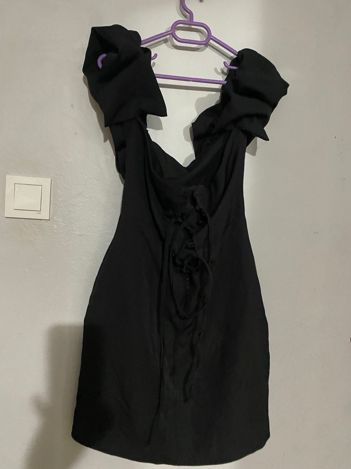 Uzun Siyah Gotik Fırfırlı Kadın Abiye Elbise - Görsel 2