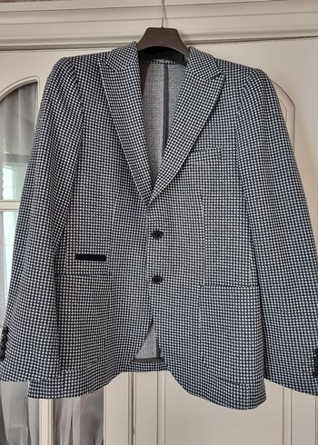 Mavi Beyaz Ekose Erkek Ofis Ceket - Görsel 2