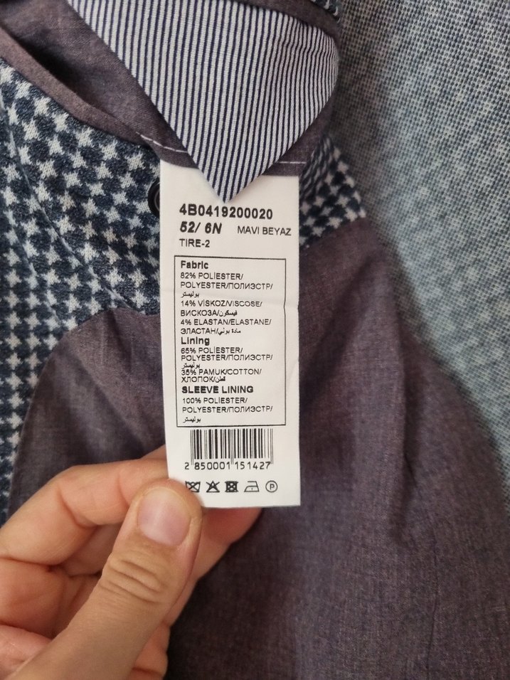 Mavi Beyaz Ekose Erkek Ofis Ceket - Görsel 5