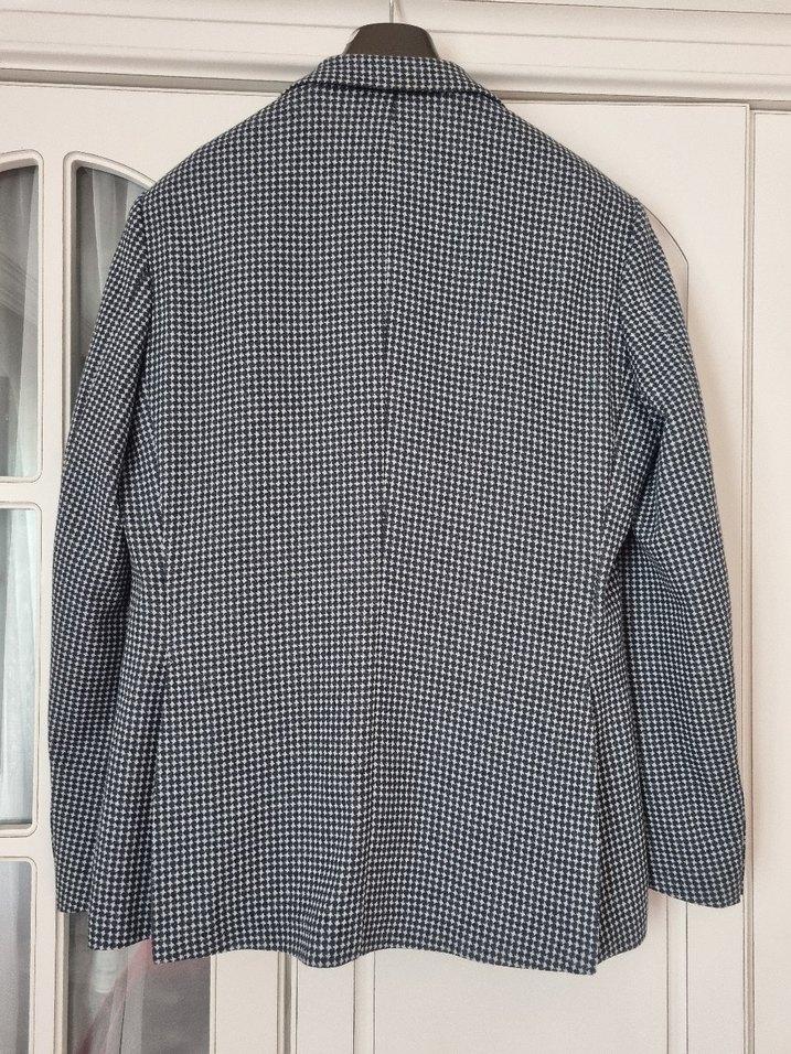 Mavi Beyaz Ekose Erkek Ofis Ceket - Görsel 3