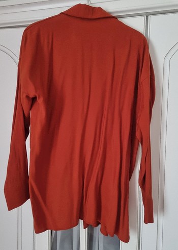 Düğmeli Kiremit Rengi Kadın Gömlek - Görsel 5