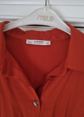 Düğmeli Kiremit Rengi Kadın Gömlek - Görsel 3