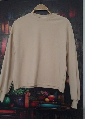 Bej Uzun Kollu Salaş Sweatshirt - Görsel 4