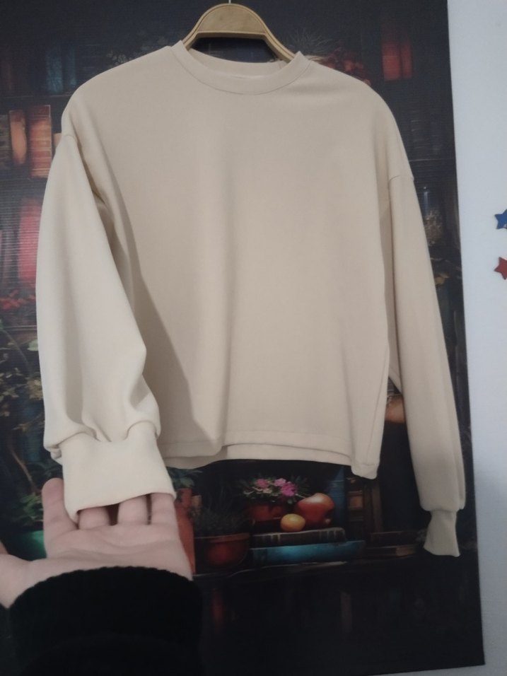 Bej Uzun Kollu Salaş Sweatshirt - Görsel 5