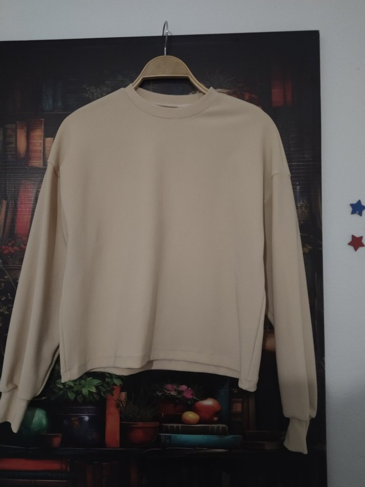 Bej Uzun Kollu Salaş Sweatshirt - Görsel 2