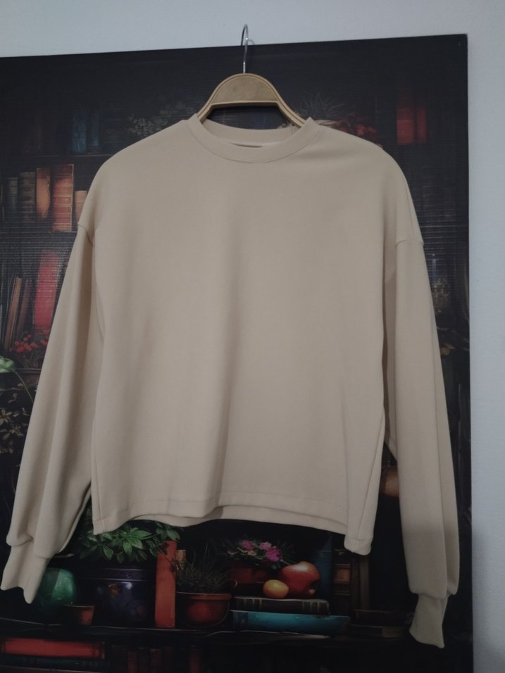 Bej Uzun Kollu Salaş Sweatshirt - Görsel 3