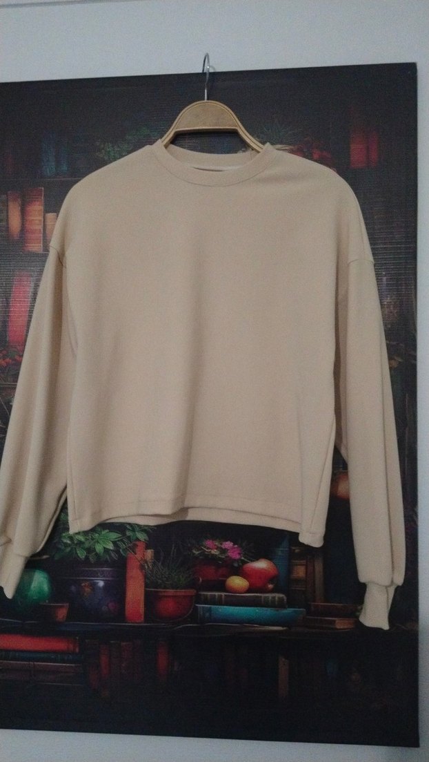 Bej Uzun Kollu Salaş Sweatshirt - Görsel 4