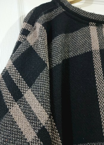 Kadın Gri Ekose Midi Panço - Görsel 3