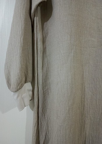 Bej Uzun Keten Elbise - Görsel 2