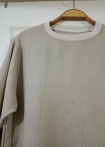 Bej Uzun Keten Elbise - Görsel 3