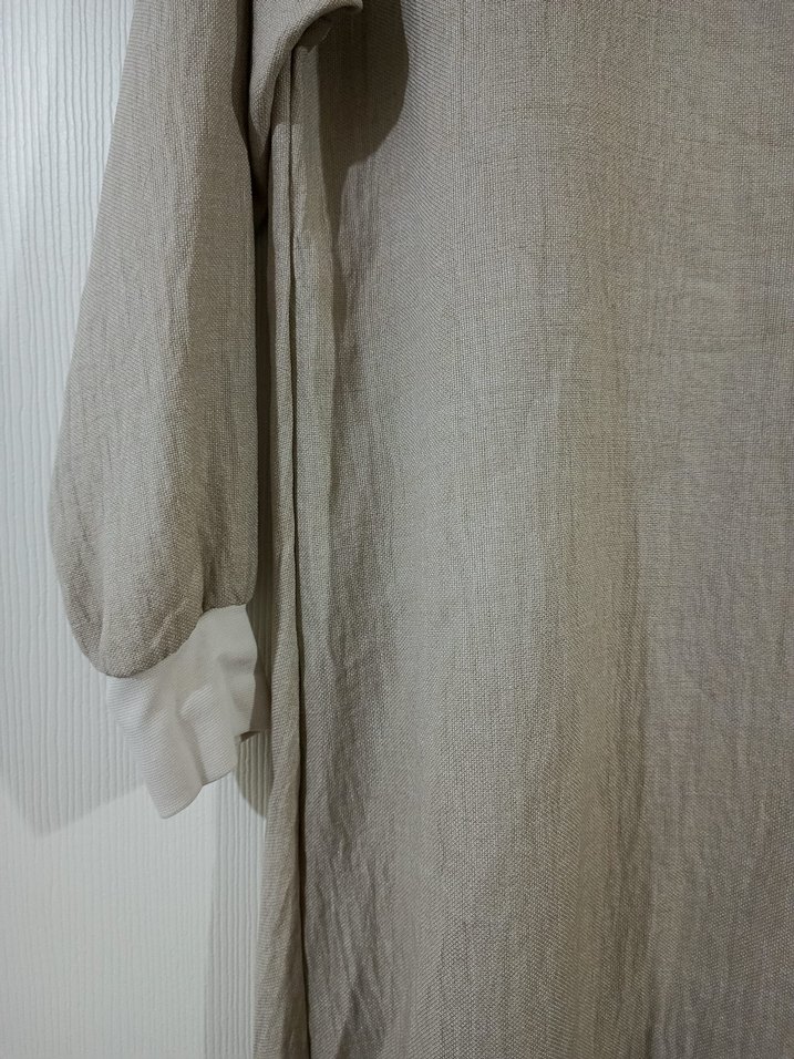 Bej Uzun Keten Elbise - Görsel 2