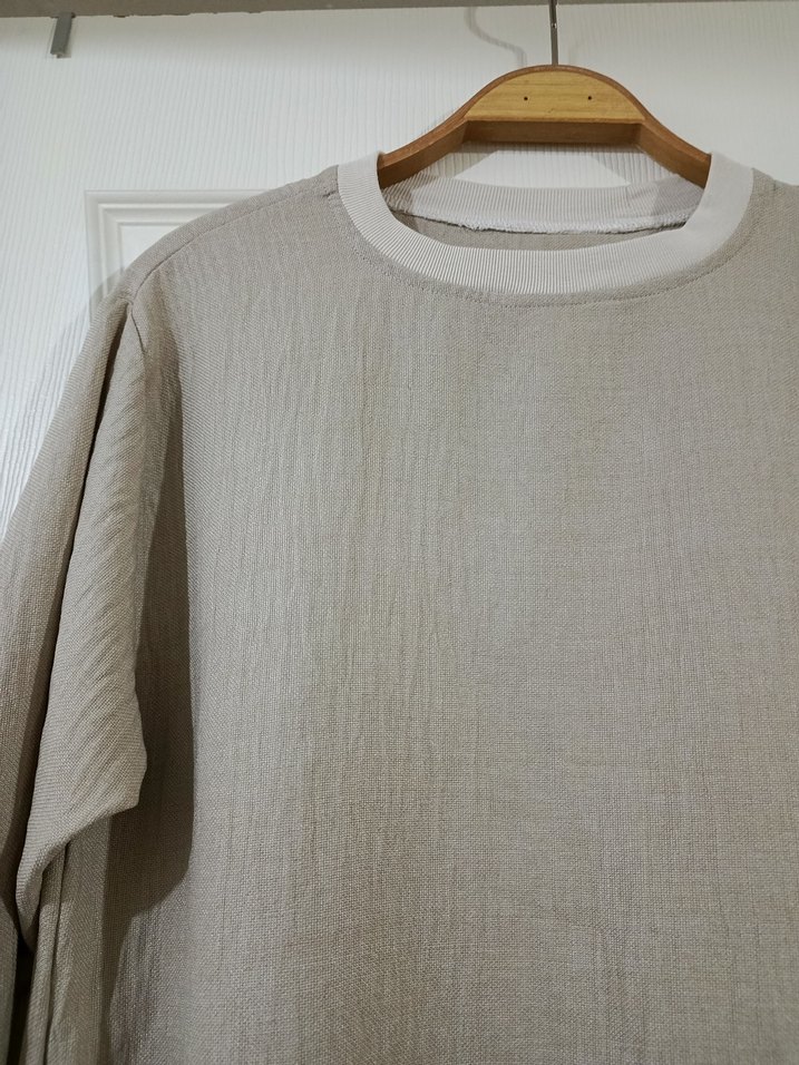 Bej Uzun Keten Elbise - Görsel 3