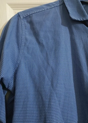 Düğmeli Mavi Erkek Keten Gömlek çocuk - Görsel 3