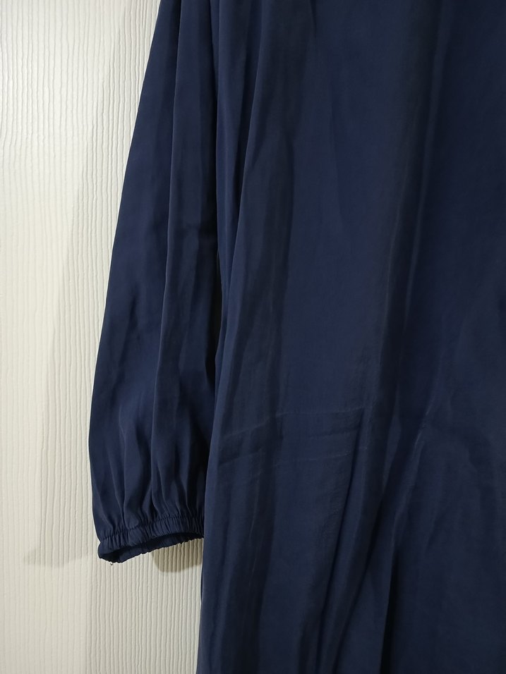 Lacivert Uzun Keten Elbise - Görsel 2